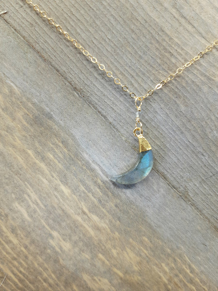 Labradorite Crescent Moon Necklace on Gold