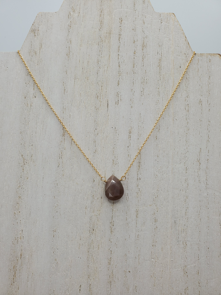 Chocolate Moonstone Center Bead Necklace on Gold