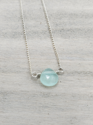 Green Chalcedony Center Bead Necklace on Sterling Silver