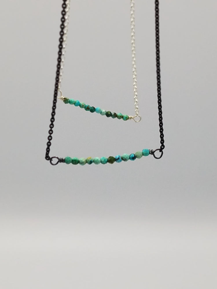 Natural Turquoise Beaded Bar Necklace With Oxidized Silver