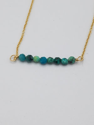 Chrysocolla Beaded Bar Necklace on Gold