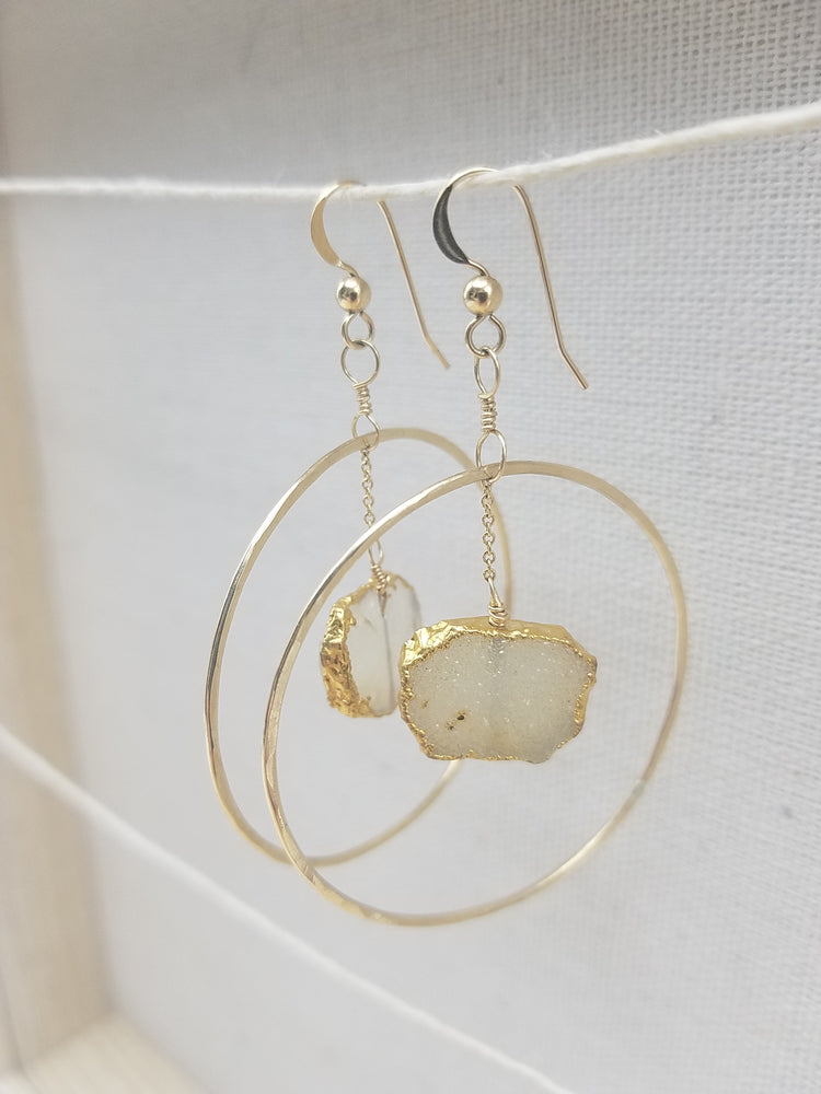 Quartz Druzy Orbit Hoop Earrings on Gold
