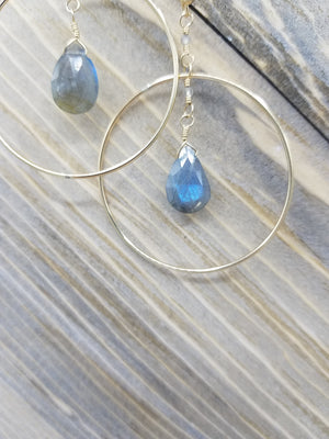 Labradorite Orbit Hoop Earrings on Gold