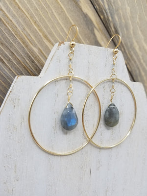 Labradorite Orbit Hoop Earrings on Gold