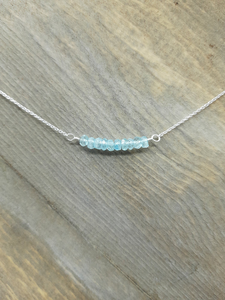 Aquamarine Beaded Bar Necklace on Sterling Silver