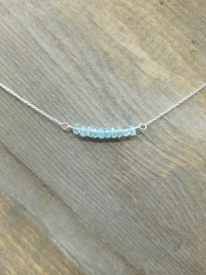 Aquamarine Beaded Bar Necklace on Sterling Silver