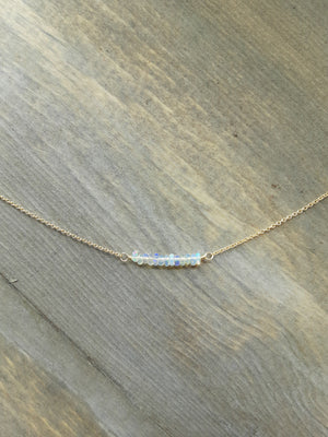 Opal Beaded Bar Necklace on Gold