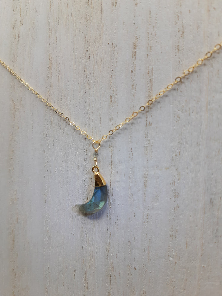 Labradorite Crescent Moon Necklace on Gold
