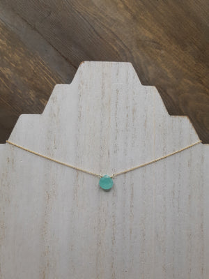 Blue Chalcedony Center Bead Necklace on Gold