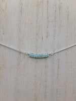 Aquamarine Beaded Bar Necklace on Sterling Silver
