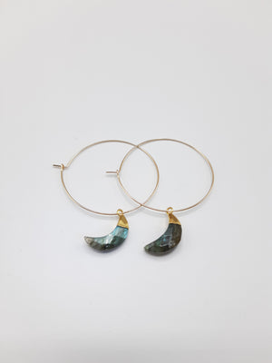 Labradorite Crescent Moon Hoop Earrings