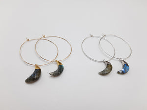 Labradorite Crescent Moon Hoop Earrings