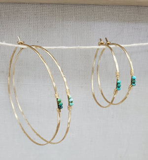 Turquoise Detail Hammered Hoops