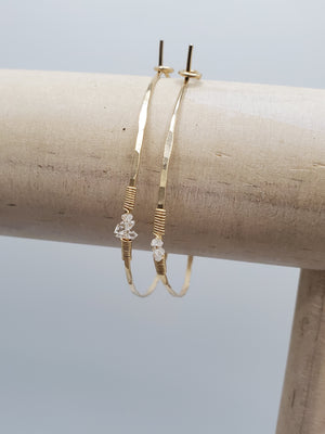 Herkimer Diamond Detail Hammered Hoop Earring on Gold