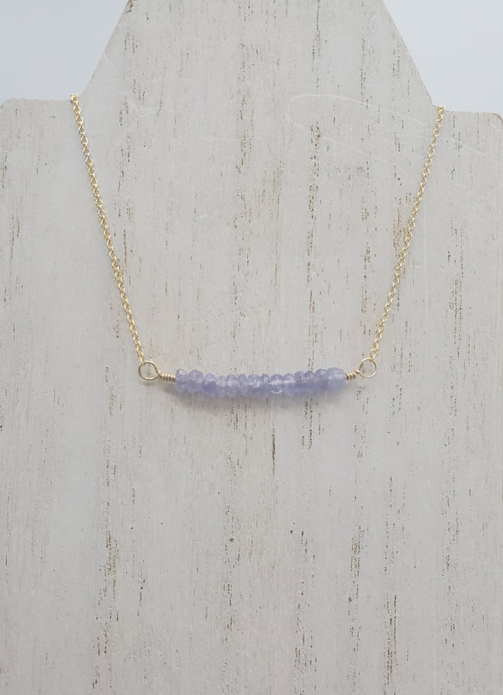 Tanzanite Beaded Bar Necklace on Gold