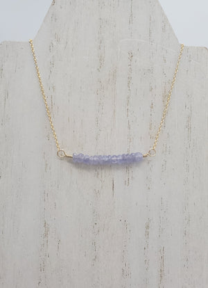 Tanzanite Beaded Bar Necklace on Gold