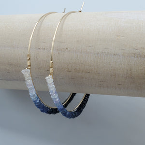 Sapphire Ombré Dipped Gold Hoop Earrings