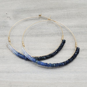Sapphire Ombré Dipped Gold Hoop Earrings