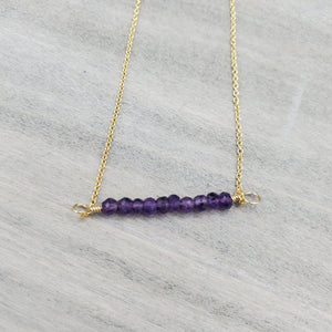 Amethyst Beaded Bar Necklace on Gold