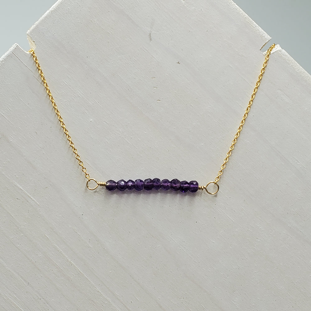 Amethyst Beaded Bar Necklace on Gold