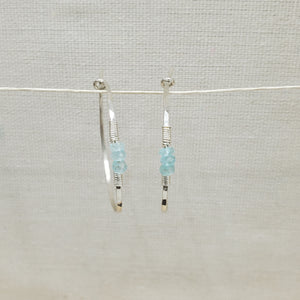 Aquamarine Detail Hammered Silver Hoops