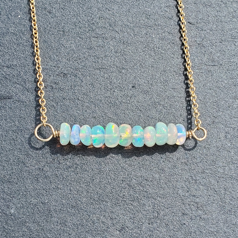 Opal Beaded Bar Necklace on Gold