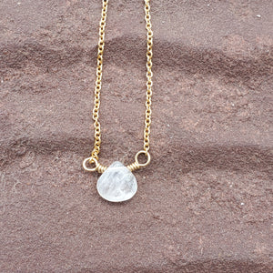 Rainbow Moonstone Center Bead Necklace on Gold