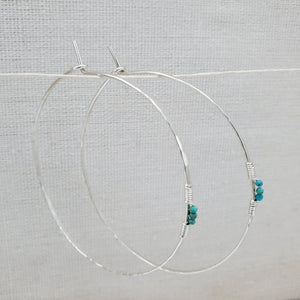 Turquoise Detail Hammered Silver Hoops