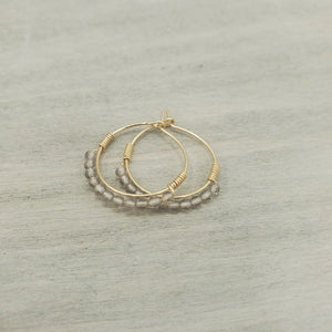 Smokey Quartz Beaded Mini Hoops