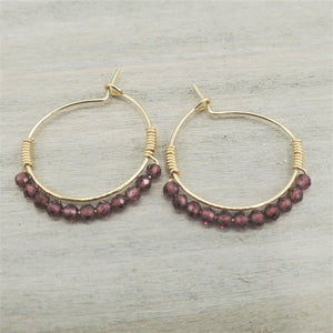 Garnet Beaded Mini Hoops