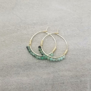 Emerald Beaded Mini Hoops