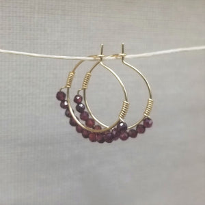 Garnet Beaded Mini Hoops