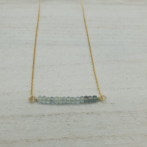 Moss Aquamarine beaded bar necklace on gold