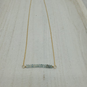 Moss Aquamarine beaded bar necklace on gold