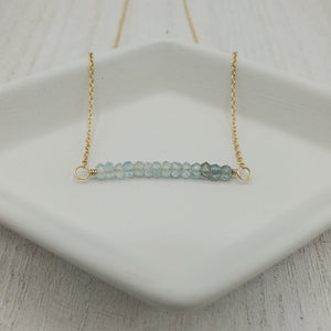 Moss Aquamarine beaded bar necklace on gold