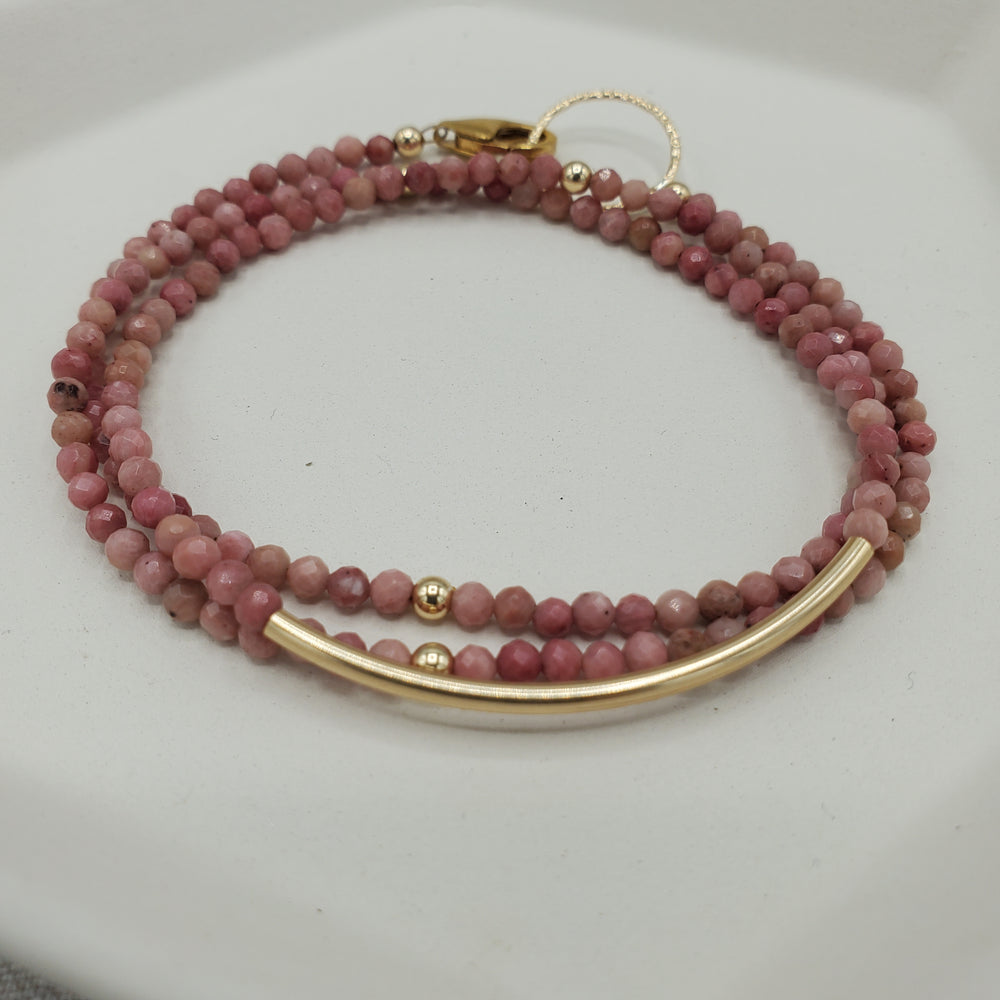 Amara Wrap Bracelet or Necklace with Rhodonite