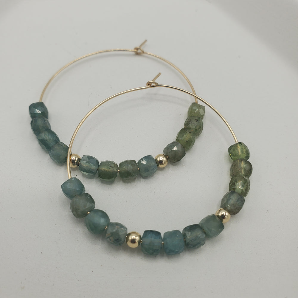 Amara Hoop Earrings with Blue Green Apatite
