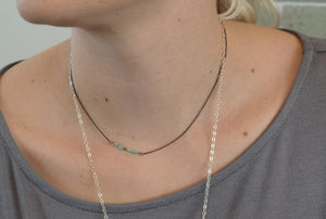 Natural Turquoise Beaded Bar Necklace With Oxidized Silver