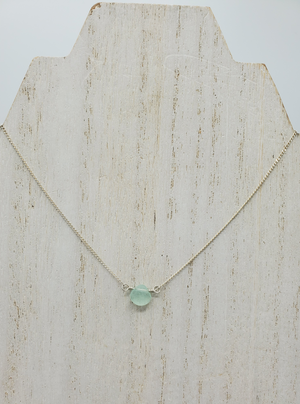 Green Chalcedony Center Bead Necklace on Sterling Silver
