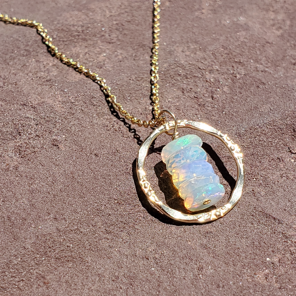 Flora' White Gold Crystal Opal Pendant - Black Star Opal