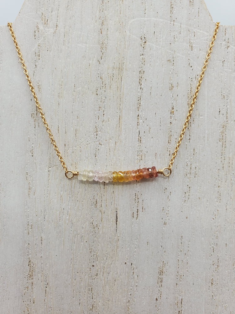 Sapphire Beaded Bar Necklace on Gold