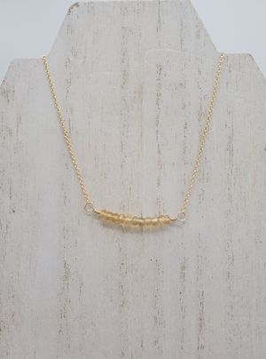 Citrine Beaded Bar Necklace on Gold