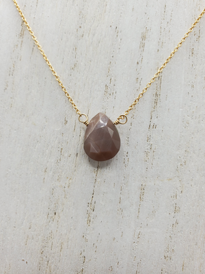 Chocolate Moonstone Center Bead Necklace on Gold