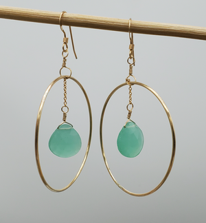 Blue Chalcedony Orbit Hoop Earrings on Gold