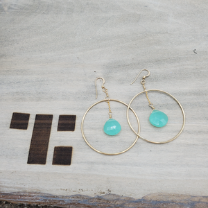 Blue Chalcedony Orbit Hoop Earrings on Gold