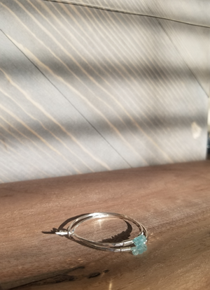 Aquamarine Detail Hammered Silver Hoops