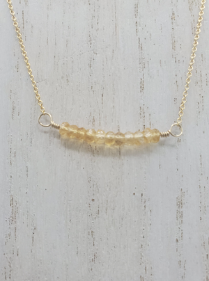 Citrine Beaded Bar Necklace on Gold