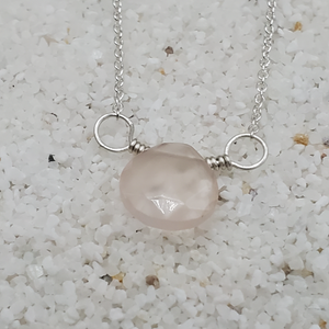 Rose Quartz Center Bead Necklace on Sterling Silver