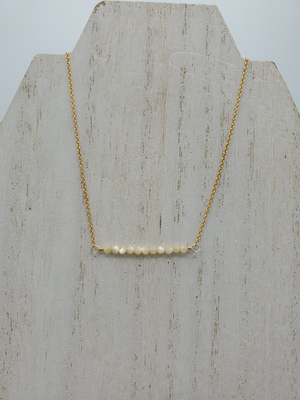 Mother of Pearl Beaded Bar Necklace on Gold
