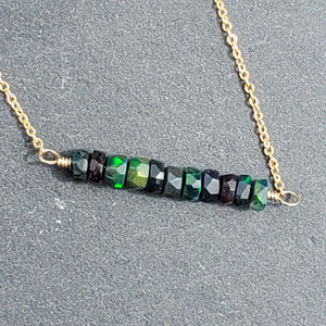 Black Opal Beaded Bar Necklace on Gold